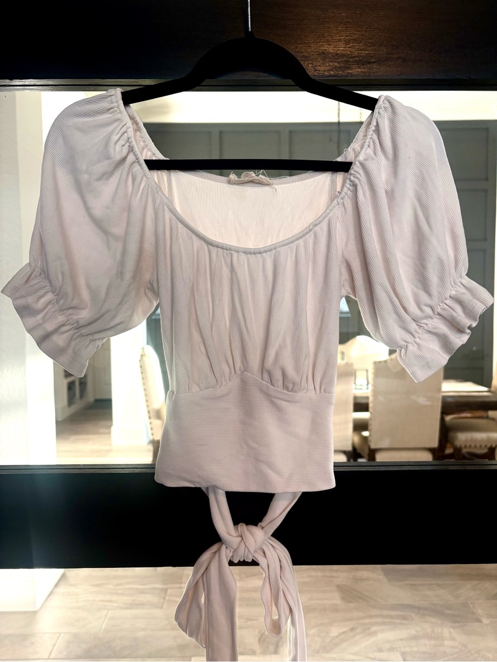 Listicle Ivory Puff Sleeve Tie Back Milkmaid Crop Top Cottagecore Boho - M